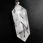 Natural Black Tourmaline Rutilated Quartz Pendant Hand Cut Double Terminated Pendant Side Drilled Designer Tower Point Pendant