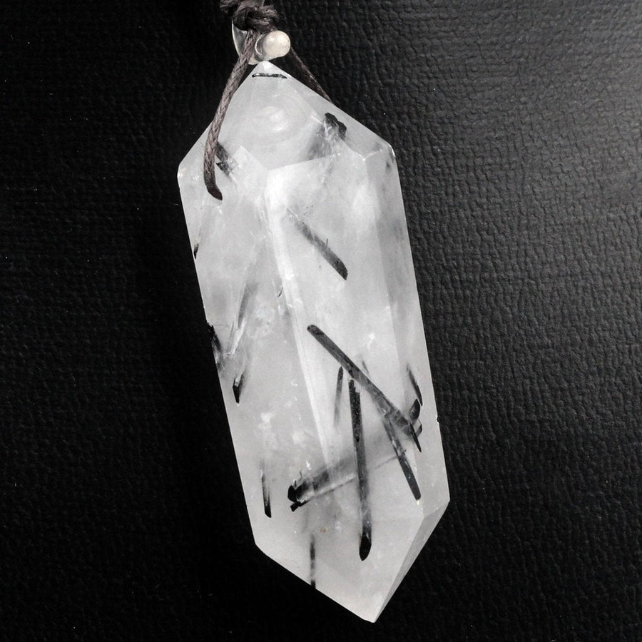 Natural Black Tourmaline Rutilated Quartz Pendant Hand Cut Double Terminated Pendant Side Drilled Designer Tower Point Pendant