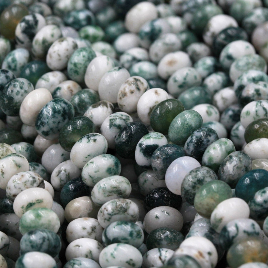 Natural Green Tree Agate 6mm 8mm Rondelle Smooth Beads 15.5" Strand