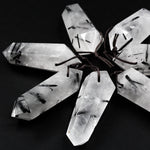 Natural Black Tourmaline Rutilated Quartz Pendant Hand Cut Double Terminated Pendant Side Drilled Designer Tower Point Pendant