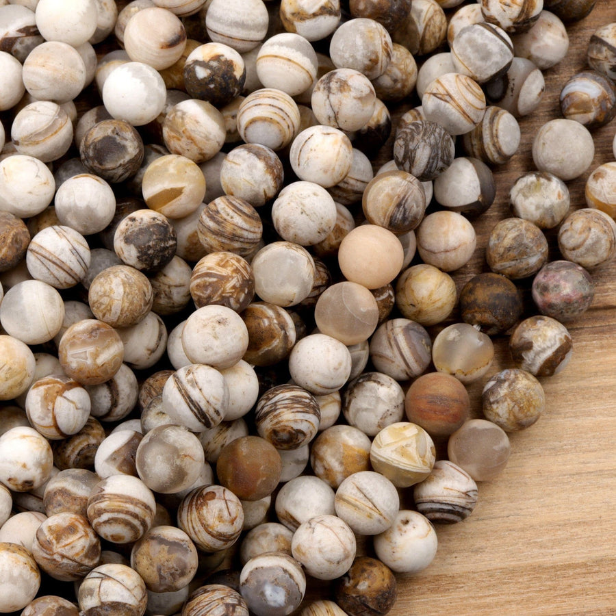 Matte Natural Petrified Wooden Opal Beads 4mm 6mm 8mm 10mm 12mm Round Beads Earthy Beige Brown Yellow Gray Natural Stone 15.5" Strand