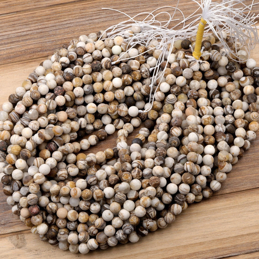 Matte Natural Petrified Wooden Opal Beads 4mm 6mm 8mm 10mm 12mm Round Beads Earthy Beige Brown Yellow Gray Natural Stone 15.5" Strand