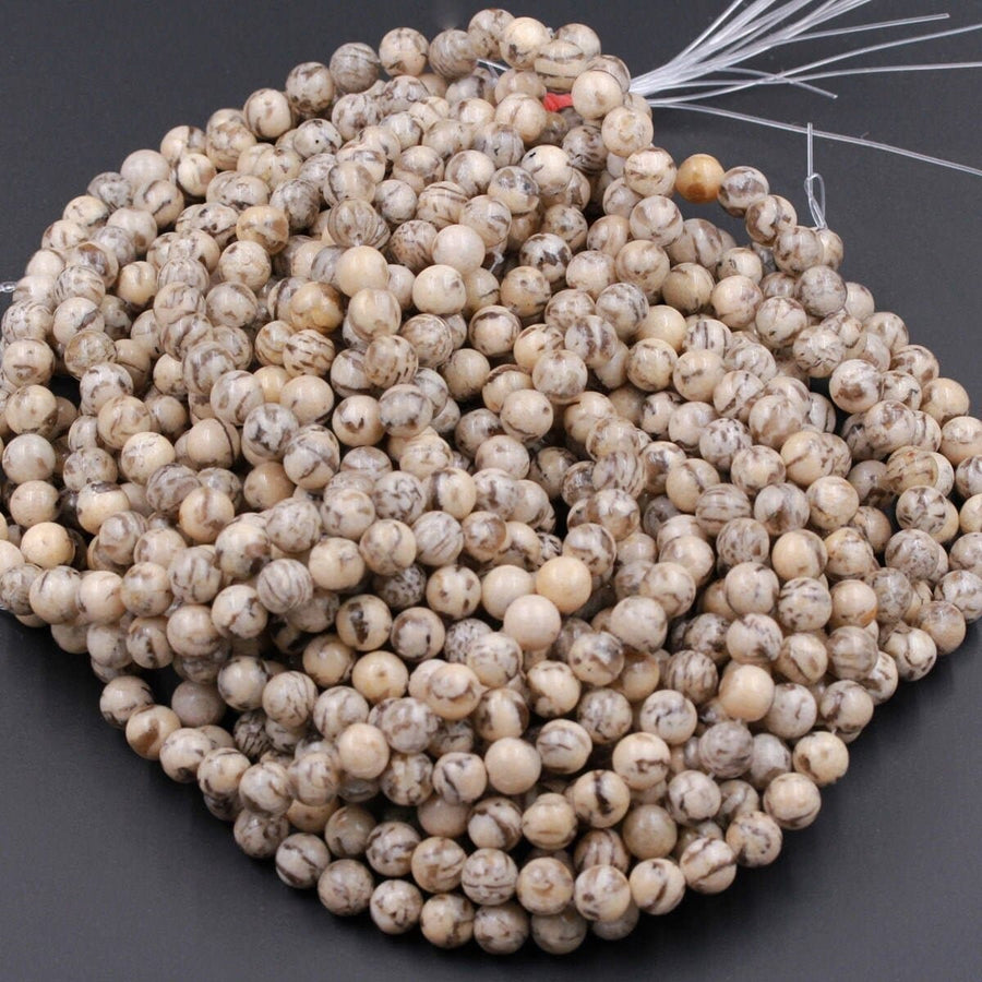 Natural Graphic Feldspar Smooth Plain 6mm 8mm 10mm Round Beads Earth Tones Beads 15.5" Strand