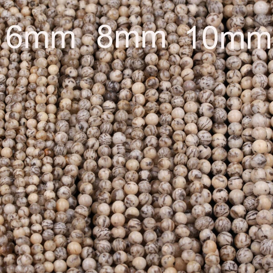 Natural Graphic Feldspar Smooth Plain 6mm 8mm 10mm Round Beads Earth Tones Beads 15.5" Strand