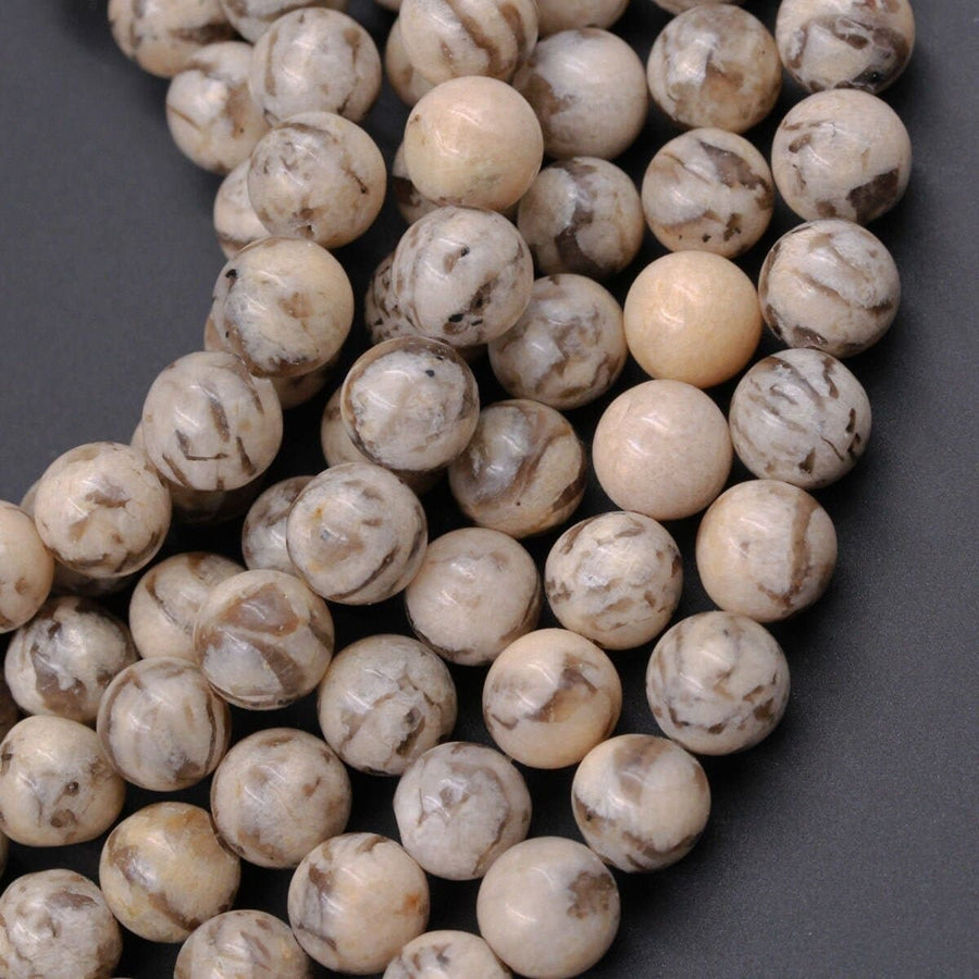 Natural Graphic Feldspar Smooth Plain 6mm 8mm 10mm Round Beads Earth Tones Beads 15.5" Strand