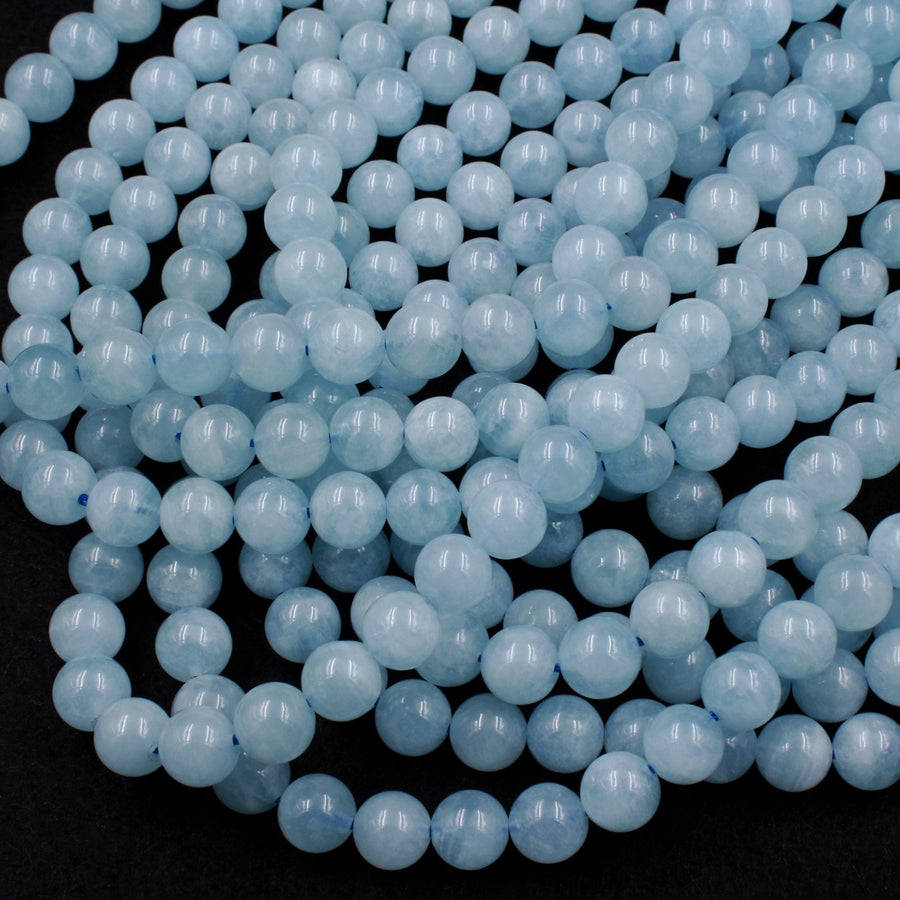 Natural Blue Aquamarine 4mm 6mm 8mm 10mm 12mm 14mm 16mm Smooth Round Beads Real Genuine Gemstone Birthstone 15.5" Strand
