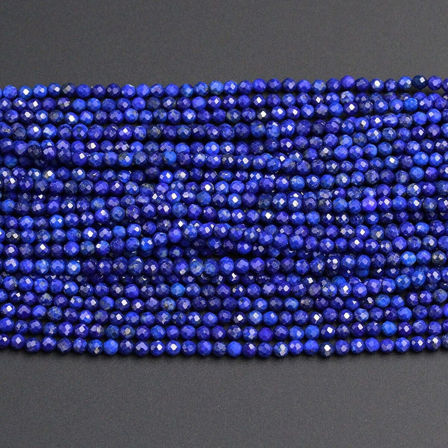 Micro Faceted Natural Blue Lapis Lazuli Round Beads Tiny Small 3mm Faceted Round Beads Diamond Cut Gemstone 15.5" Strand