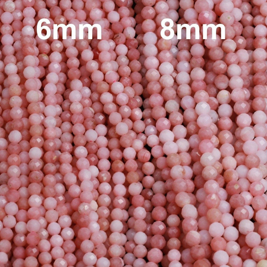 AAA Quality Micro Faceted Natural Peruvian Pink Opal 4mm 6mm 8mm Round Bead Large Sharp Facet Laser Diamond Cut Pink Gemstone 15.5" Strand