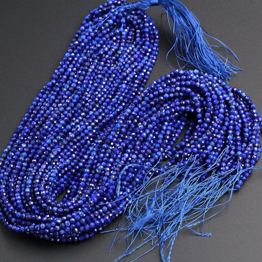 Micro Faceted Natural Blue Lapis Lazuli Round Beads Tiny Small 3mm Faceted Round Beads Diamond Cut Gemstone 15.5" Strand