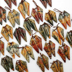 Natural Red Creek Jasper Abstract Butterfly Wing Earring Pair Cabochon Cab Drilled Matched Gemstone Bead Pair Aka Multicolor Picasso Jasper