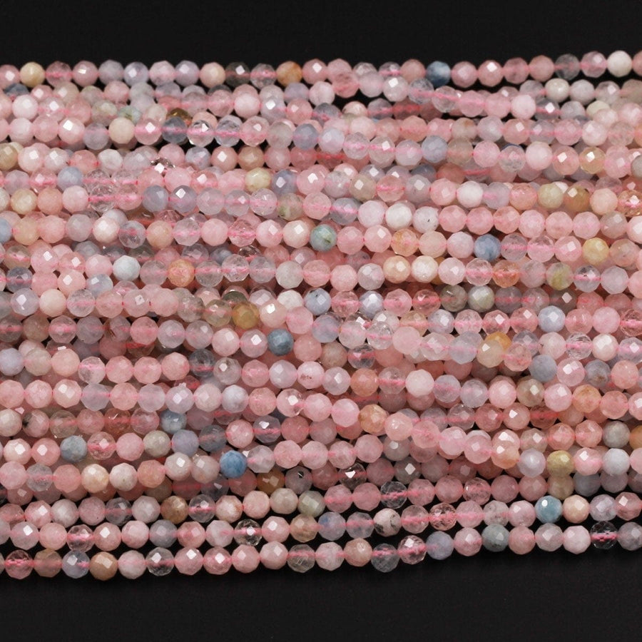 Faceted Natural Pink Morganite Aquamarine Round Beads 2mm 3mm 4mm 5mm 15.5" Strand