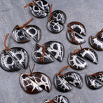 Natural Septarian Fossil Half Moon Earring Pair Cabochon Cab Pair Drilled Matched Earrings Black White Pattern Bead Pair