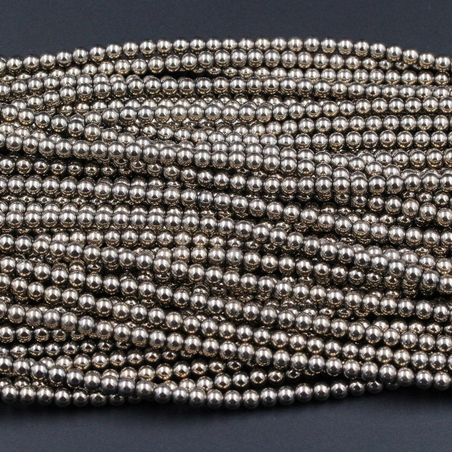 Titanium Pyrite 2mm 3mm 4mm 6mm 8mm 10mm Smooth Round Beads 15.5" Strand