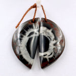 Natural Septarian Fossil Half Moon Earring Pair Cabochon Cab Pair Drilled Matched Earrings Black White Pattern Bead Pair