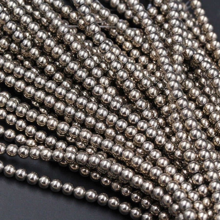 Titanium Pyrite 2mm 3mm 4mm 6mm 8mm 10mm Smooth Round Beads 15.5" Strand