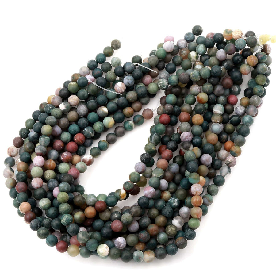 Matte Indian Agate 4mm 6mm 8mm 10mm 12mm Round Beads Natural Green Pink Red Brown Purple Agate 15.5" Strand