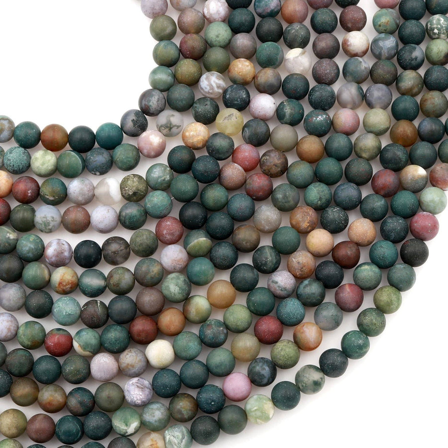 Matte Indian Agate 4mm 6mm 8mm 10mm 12mm Round Beads Natural Green Pink Red Brown Purple Agate 15.5" Strand