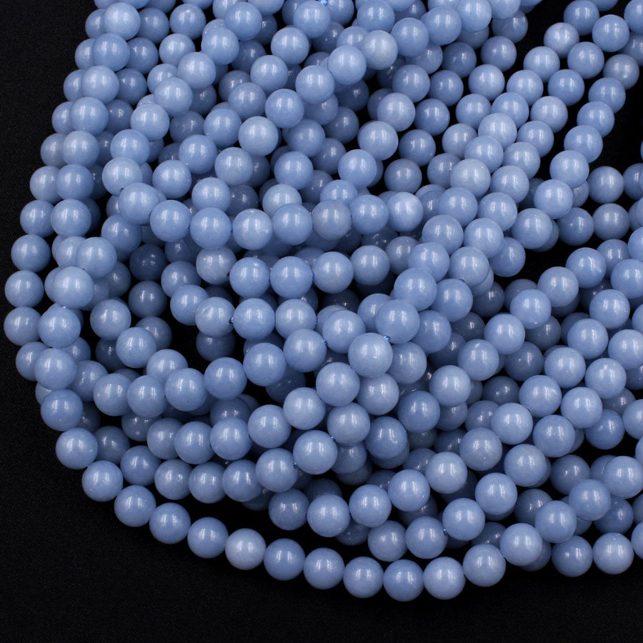 AAA Grade Natural Blue Angelite 4mm 6mm 8mm 10mm Round Beads Aka Anhydrite Angel Stone 15.5" Strand
