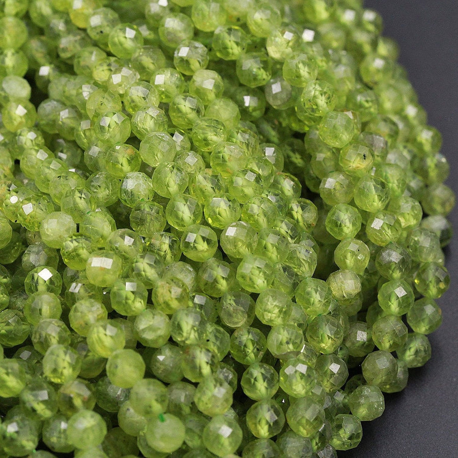 AAA Natural Green Peridot 2mm 3mm 4mm 5mm Faceted Round Beads Micro Laser Diamond Cut Real Genuine Gemstone 15.5" Strand