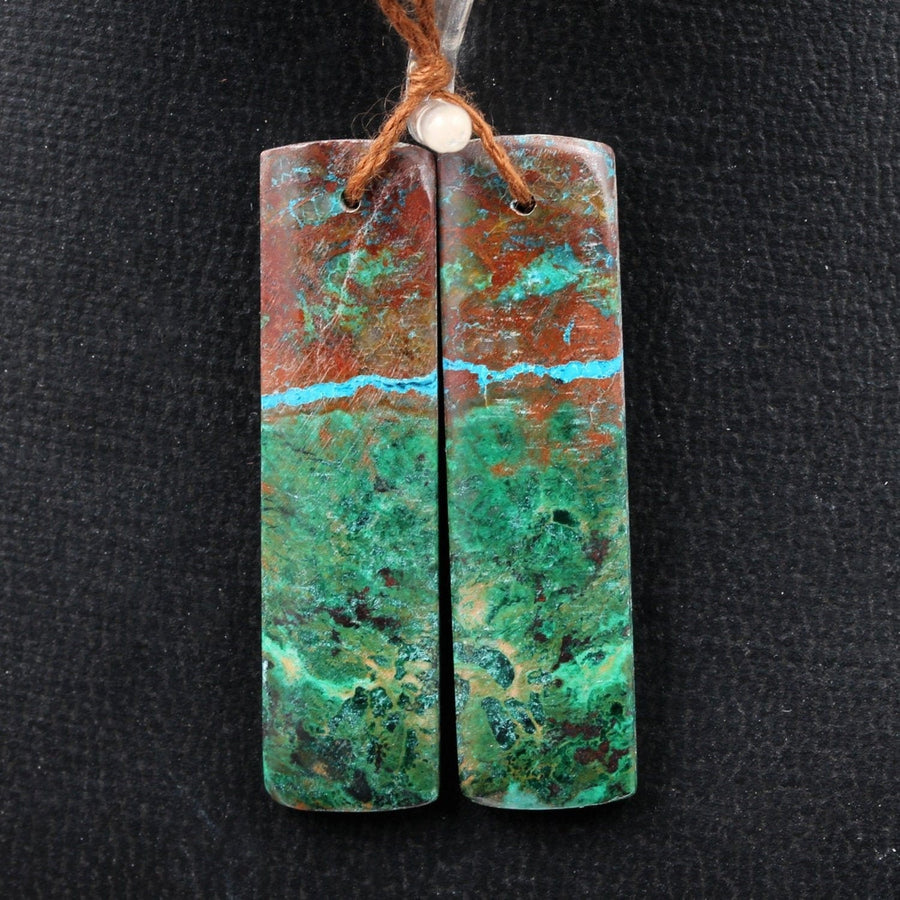 Natural Malachite Chrysocolla Earring Pair Gemstone Drilled Earring Cabochon Cab Pair Rectangle Matched Earring Bead From Australia