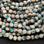 AA Rare K2 6mm 8mm 10mm Round Beads Natural Blue Azurite in Quartz Granite Real Genuine from Pakistan Afghanistan 15.5" Strand