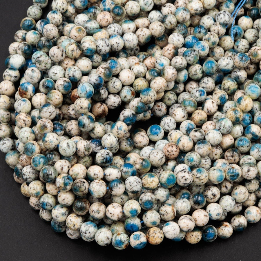 AA Rare K2 6mm 8mm 10mm Round Beads Natural Blue Azurite in Quartz Granite Real Genuine from Pakistan Afghanistan 15.5" Strand