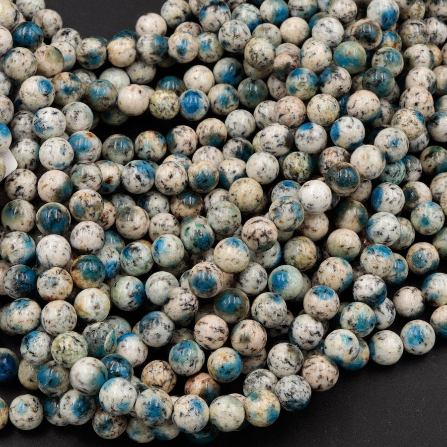 AA Rare K2 6mm 8mm 10mm Round Beads Natural Blue Azurite in Quartz Granite Real Genuine from Pakistan Afghanistan 15.5" Strand