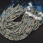 AA Rare K2 6mm 8mm 10mm Round Beads Natural Blue Azurite in Quartz Granite Real Genuine from Pakistan Afghanistan 15.5" Strand