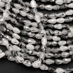 Faceted Natural Black Tourmaline Rutilated Quartz Teardrop Beads Vertically Drilled  Gemstone 15.5" Strand