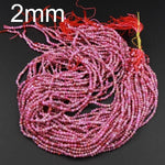 Genuine Natural Pink Red Ruby Faceted 2mm 3mm Gemstone Round Beads 15.5" Strand