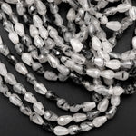 Faceted Natural Black Tourmaline Rutilated Quartz Teardrop Beads Vertically Drilled  Gemstone 15.5" Strand