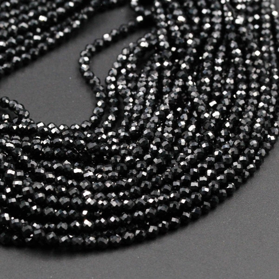 AAA Genuine Natural Black Spinel Micro Faceted Round Beads 1mm 2mm 3mm 4mm 5mm 6mm Faceted Round Beads Diamond Cut Gemstone 15.5" Strand