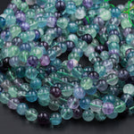 Natural Fluorite Beads 4mm 6mm 8mm 10mm 12mm 14mm 16mm 18mm Round Polished Finish Purple Green Blue Fluorite Gemstone Beads 15.5" Strand