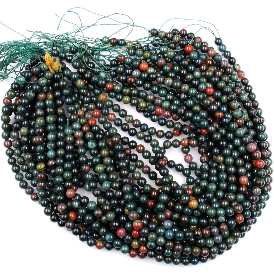 Real Genuine Bloodstone 4mm 6mm 8mm 10mm Round Beads 100% Natural Bloodstone 15.5" Strand