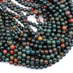 Real Genuine Bloodstone 4mm 6mm 8mm 10mm Round Beads 100% Natural Bloodstone 15.5" Strand