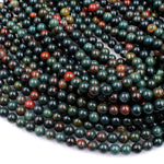 Real Genuine Bloodstone 4mm 6mm 8mm 10mm Round Beads 100% Natural Bloodstone 15.5" Strand