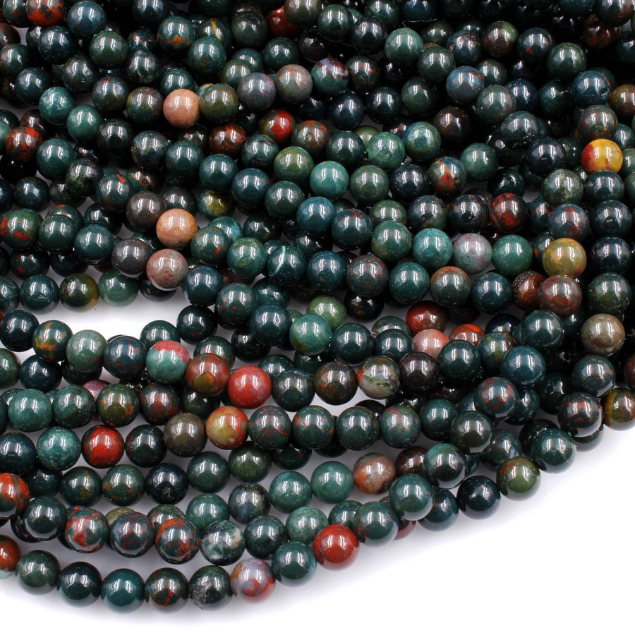 Real Genuine Bloodstone 4mm 6mm 8mm 10mm Round Beads 100% Natural Bloodstone 15.5" Strand