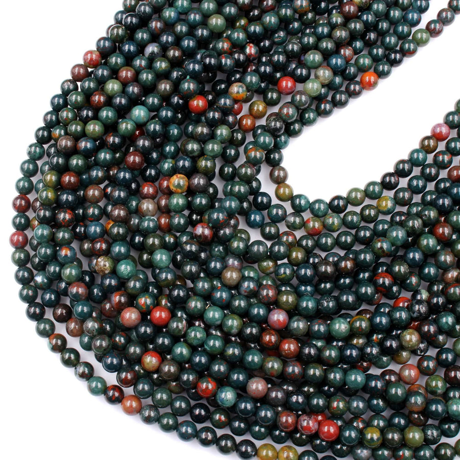 Real Genuine Bloodstone 4mm 6mm 8mm 10mm Round Beads 100% Natural Bloodstone 15.5" Strand