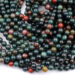 Real Genuine Bloodstone 4mm 6mm 8mm 10mm Round Beads 100% Natural Bloodstone 15.5" Strand