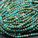 Natural Turquoise 3mm 4mm Faceted Round Beads Real Genuine Natural Blue Green Turquoise Micro Faceted Cut 15.5" Strand