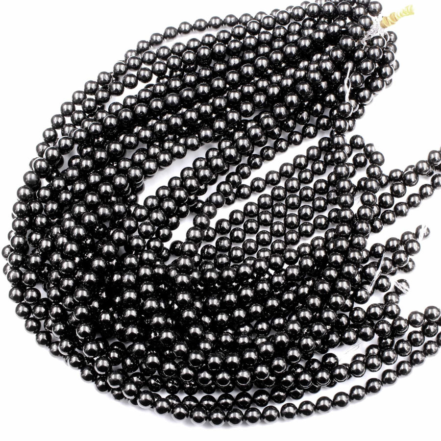 Genuine Real Natural Jet 4mm 6mm 8mm 10mm 12mm Round Beads AAA Quality Natural Black Gemstones 15.5" Strand