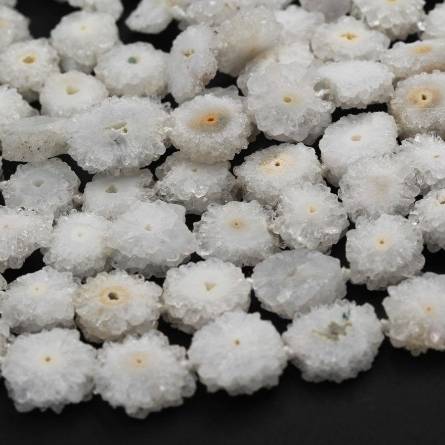 Full Strand Natural Solar Quartz Flower Slice Stalactite Flower Beads Drilled Freeform Daisy Flower Perfect for Earrings Beads 15.5" Strand
