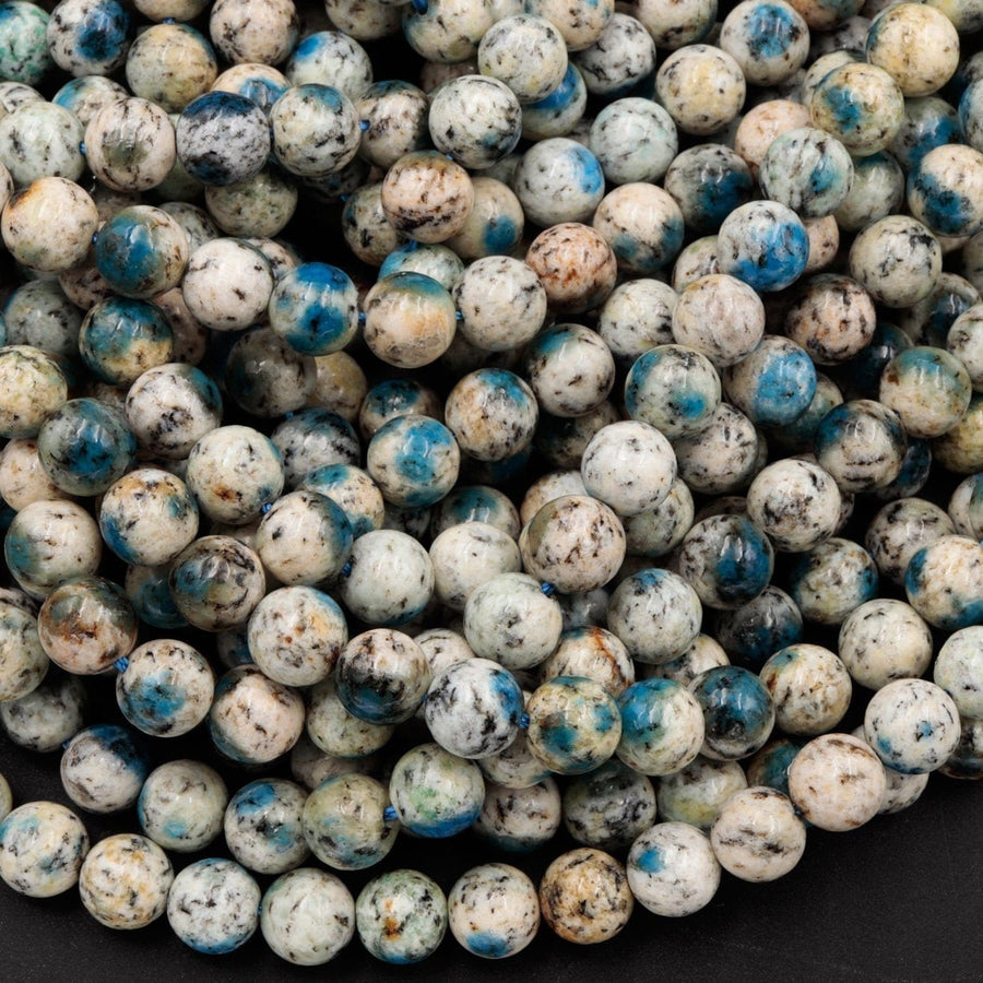 AA Rare K2 6mm 8mm 10mm Round Beads Natural Blue Azurite in Quartz Granite Real Genuine from Pakistan Afghanistan 15.5" Strand