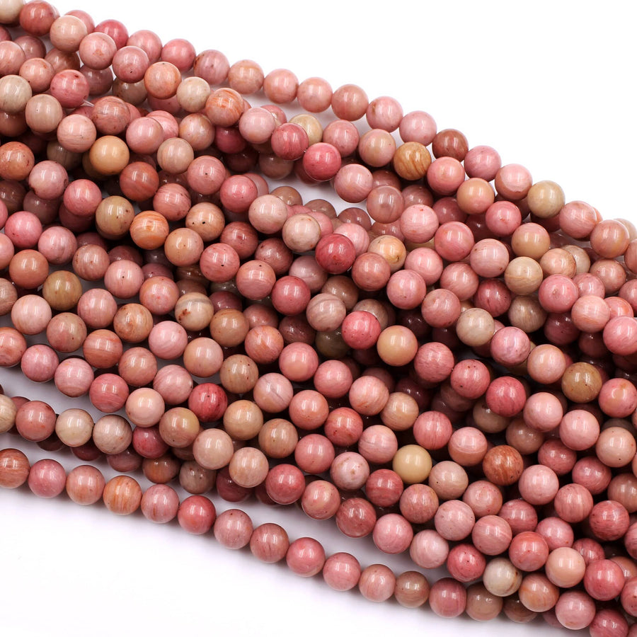 Natural Pink Petrified Rhodonite Beads 4mm 6mm 8mm 10mm Round Earthy Pink Gemstone Beads 15.5" Strand