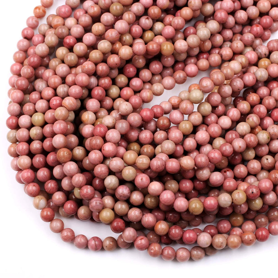 Natural Pink Petrified Rhodonite Beads 4mm 6mm 8mm 10mm Round Earthy Pink Gemstone Beads 15.5" Strand