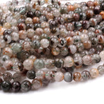 Multicolor Natural Brown Amber Forest Green Thousand Layer Rutile Quartz 7mm 8mm Round Beads 15.5" Strand