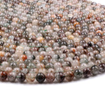 Multicolor Natural Brown Amber Forest Green Thousand Layer Rutile Quartz 7mm 8mm Round Beads 15.5" Strand