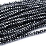 Faceted Hematite Rondelle beads 3mm 4mm 6mm 8mm Diamond Micro Cut Sparkling Natural Black Gemstone 15.5" Strand