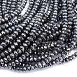 Faceted Hematite Rondelle beads 3mm 4mm 6mm 8mm Diamond Micro Cut Sparkling Natural Black Gemstone 15.5" Strand