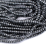 Faceted Hematite Rondelle beads 3mm 4mm 6mm 8mm Diamond Micro Cut Sparkling Natural Black Gemstone 15.5" Strand